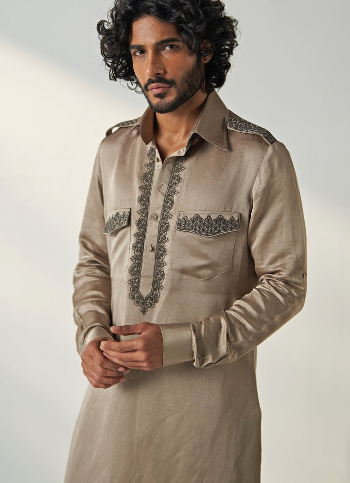 Grey Embroidered Pathani Kurta Set Studio Bagechaa - Men - Fabilicious Fashion