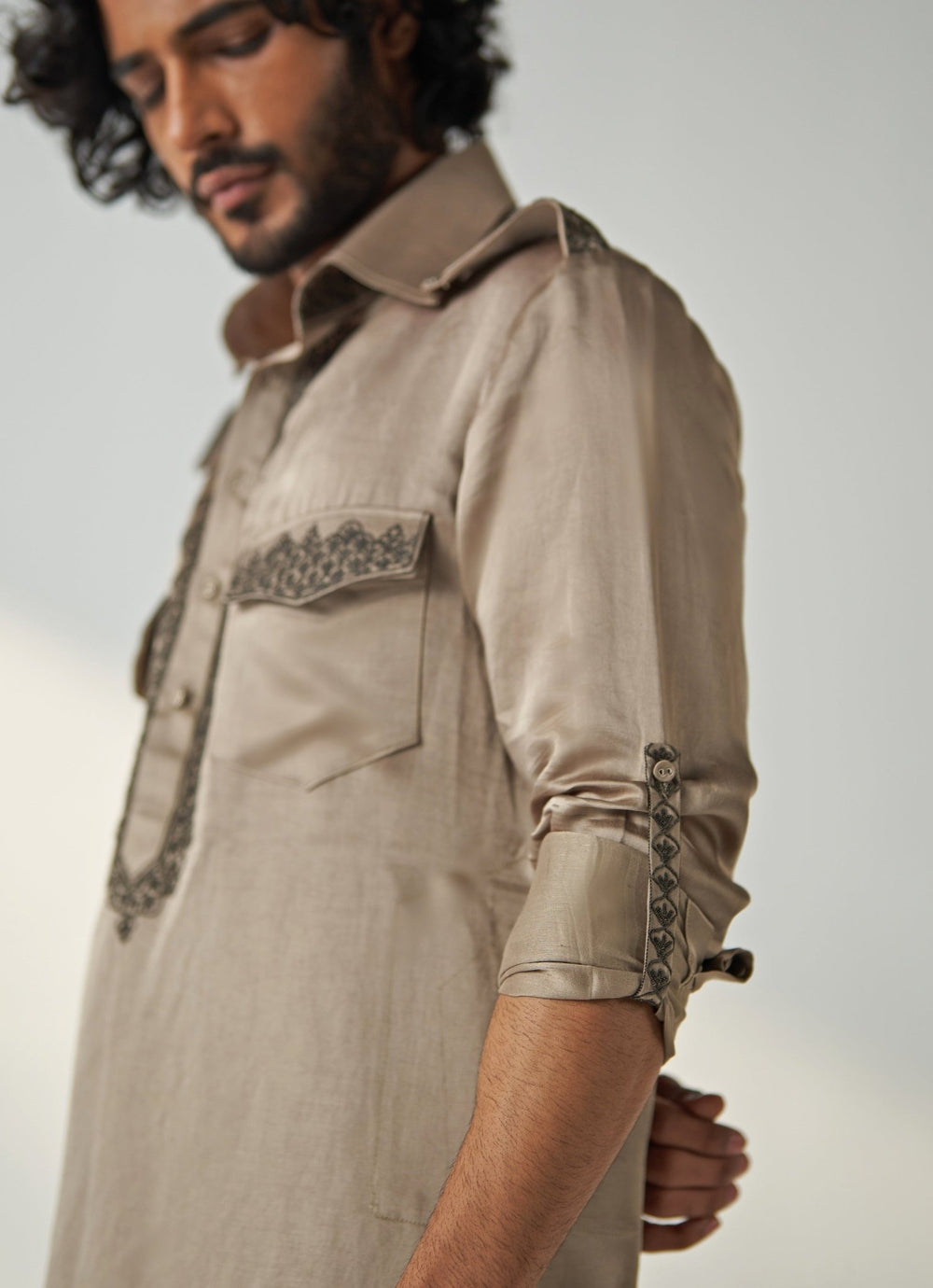 Grey Embroidered Pathani Kurta Set Studio Bagechaa - Men - Fabilicious Fashion