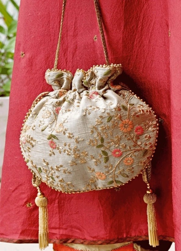 Grey Embroidered Potli AMYRA - Fabilicious Fashion