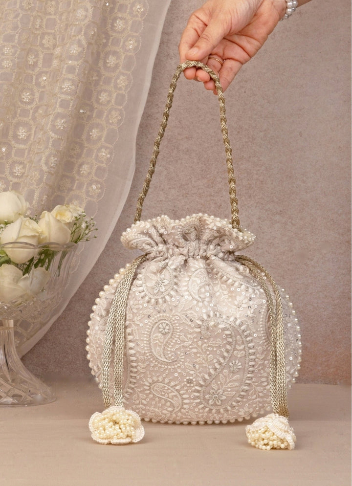 Grey Embroidered Potli AMYRA - Fabilicious Fashion