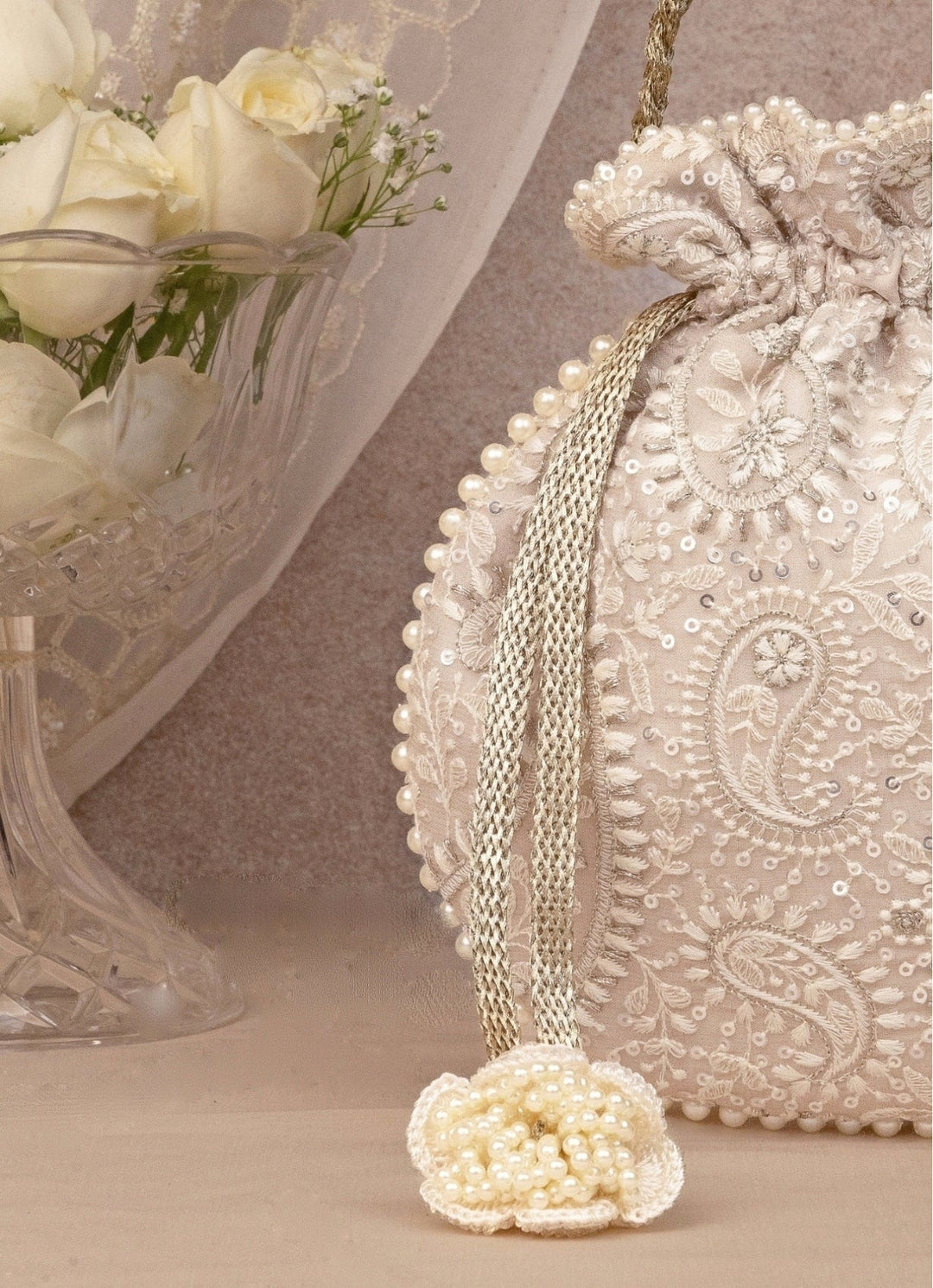 Grey Embroidered Potli AMYRA - Fabilicious Fashion