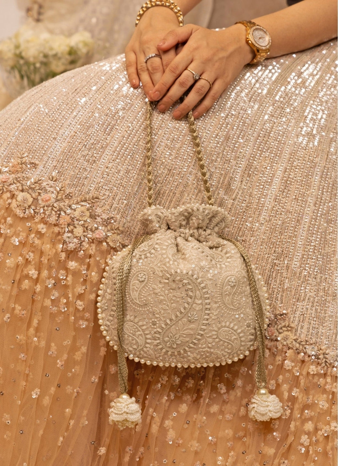 Grey Embroidered Potli AMYRA - Fabilicious Fashion