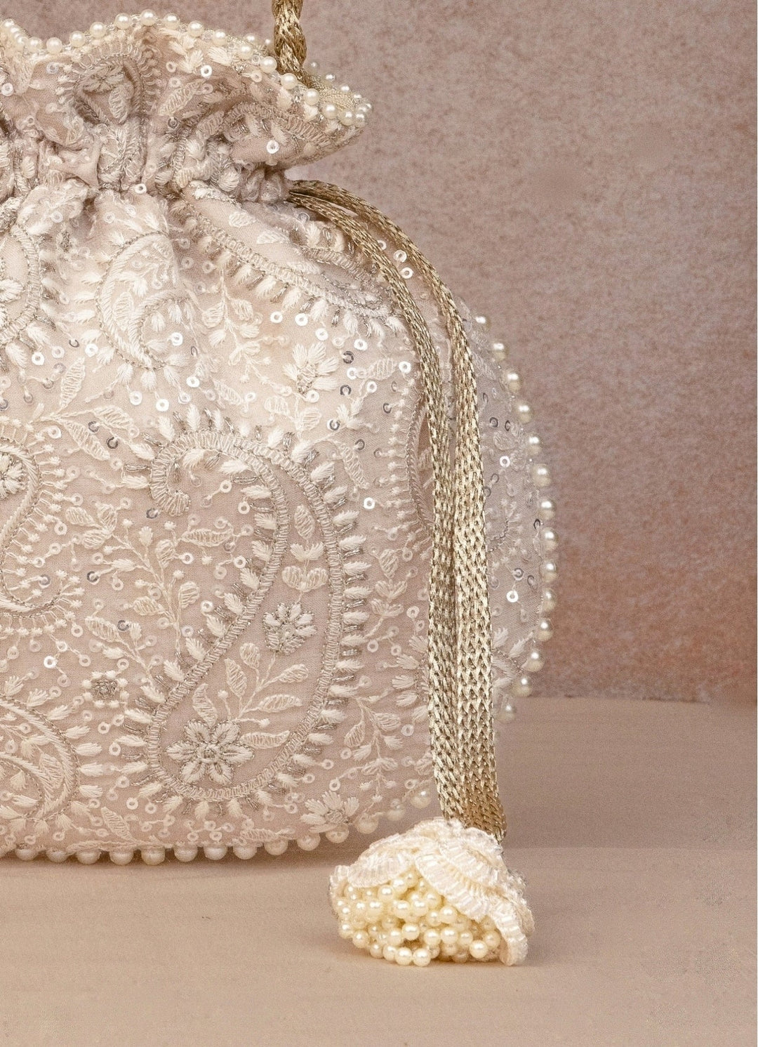 Grey Embroidered Potli AMYRA - Fabilicious Fashion