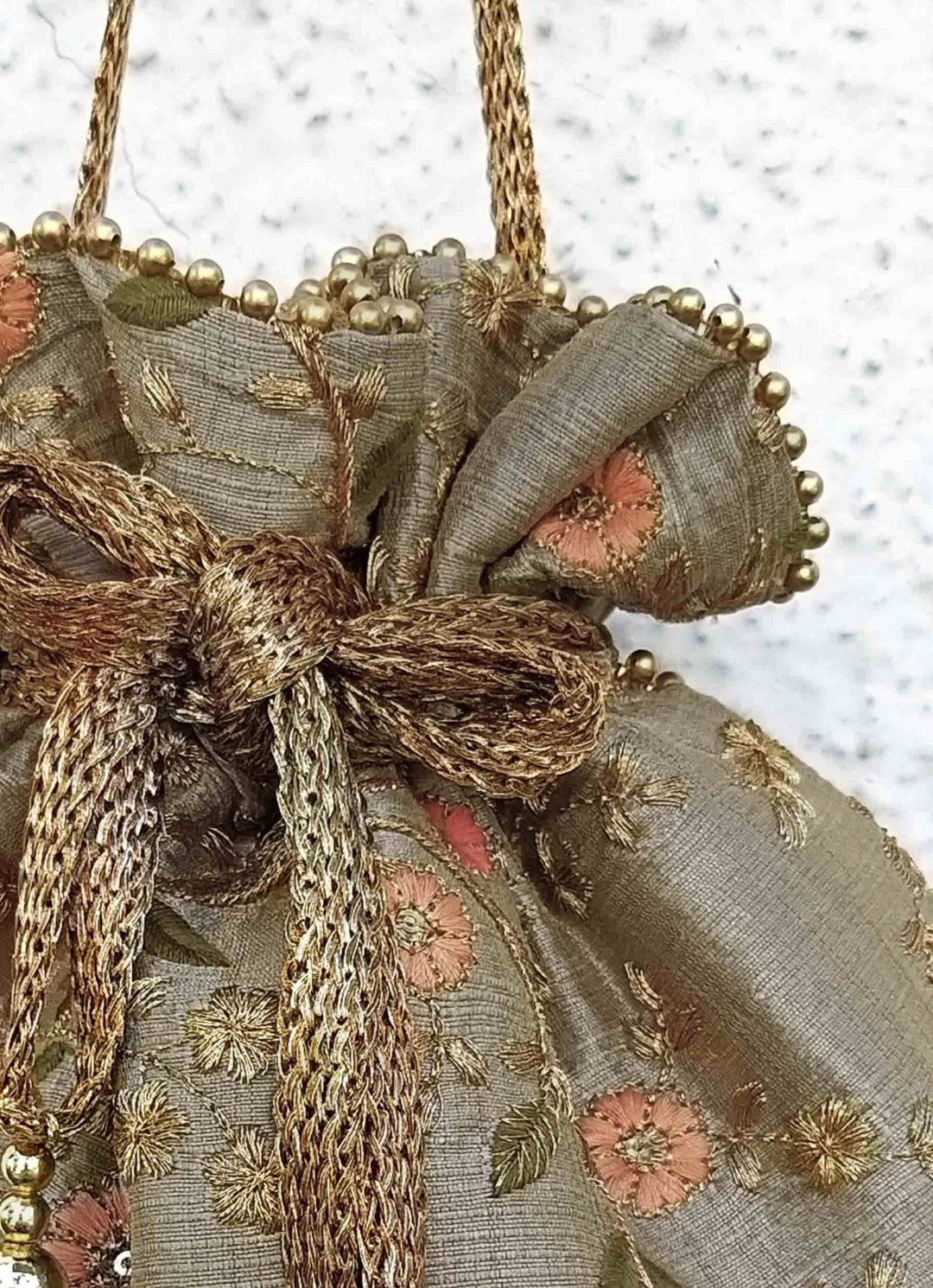 Grey Embroidered Potli AMYRA - Fabilicious Fashion