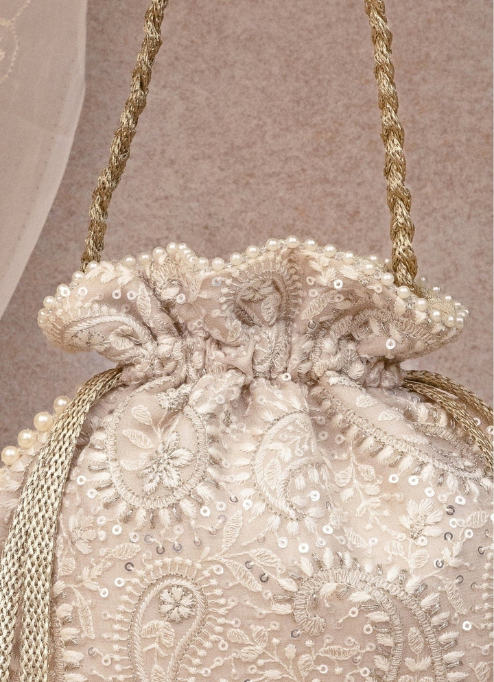 Grey Embroidered Potli AMYRA - Fabilicious Fashion