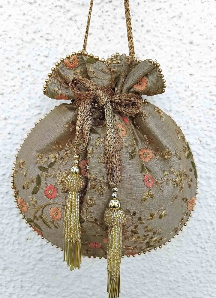 Grey Embroidered Potli AMYRA - Fabilicious Fashion