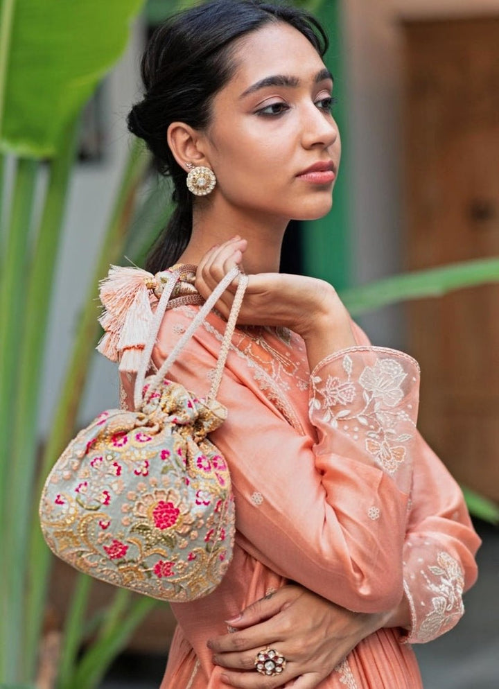 Grey Embroidered Potli AMYRA - Fabilicious Fashion