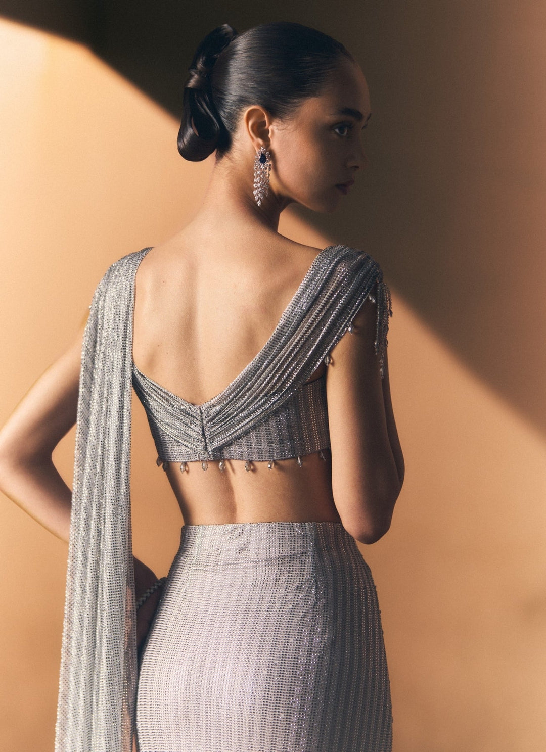 Angad Singh Grey Embroidered Soft Net Pre-Draped SareeFabilicious Fashion