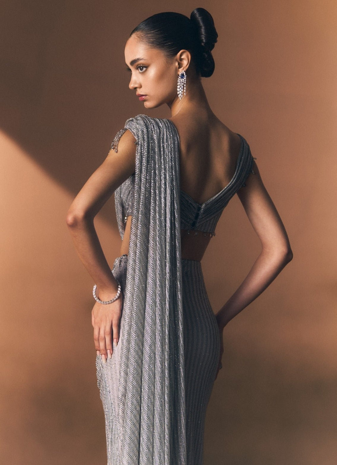 Angad Singh Grey Embroidered Soft Net Pre-Draped SareeFabilicious Fashion