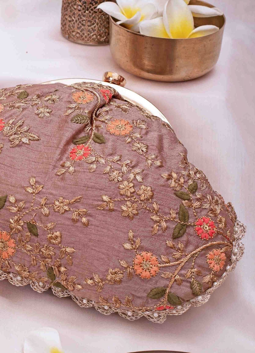 Grey Embroidered Vintage Purse AMYRA - Fabilicious Fashion