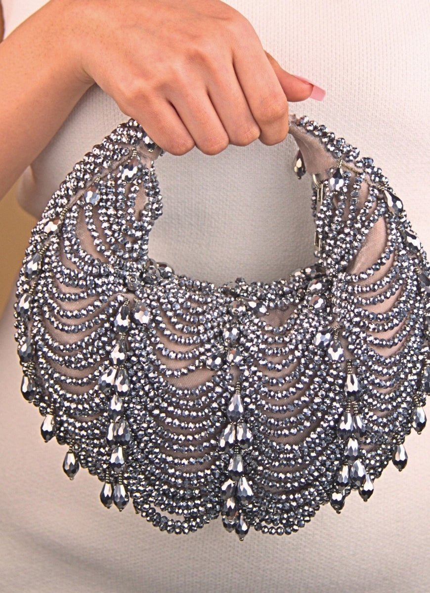 Grey Georgette Embellished Hobo Bag House of Kosha - Fabilicious Fashion