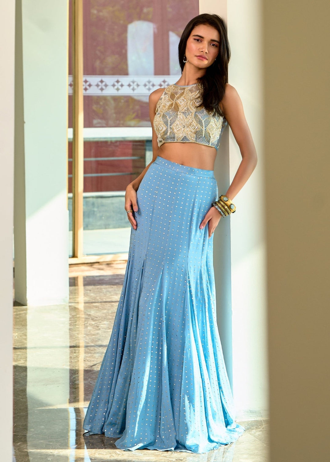Grey Georgette Embellished Skirt set Chamee and Palak - Fabilicious Fashion