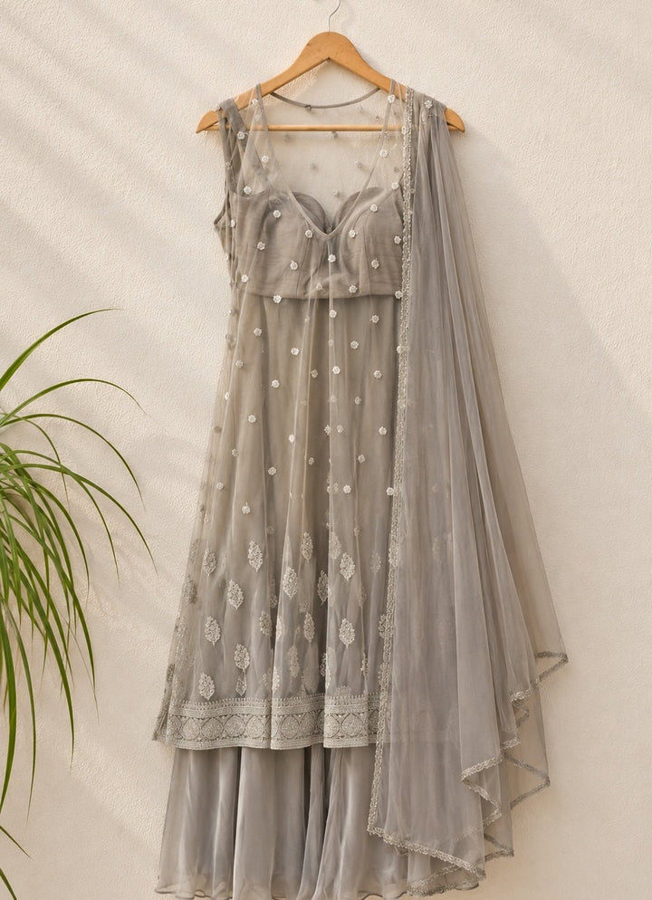 Grey Georgette Kurta Lehenga Set Anisha Shetty - Fabilicious Fashion