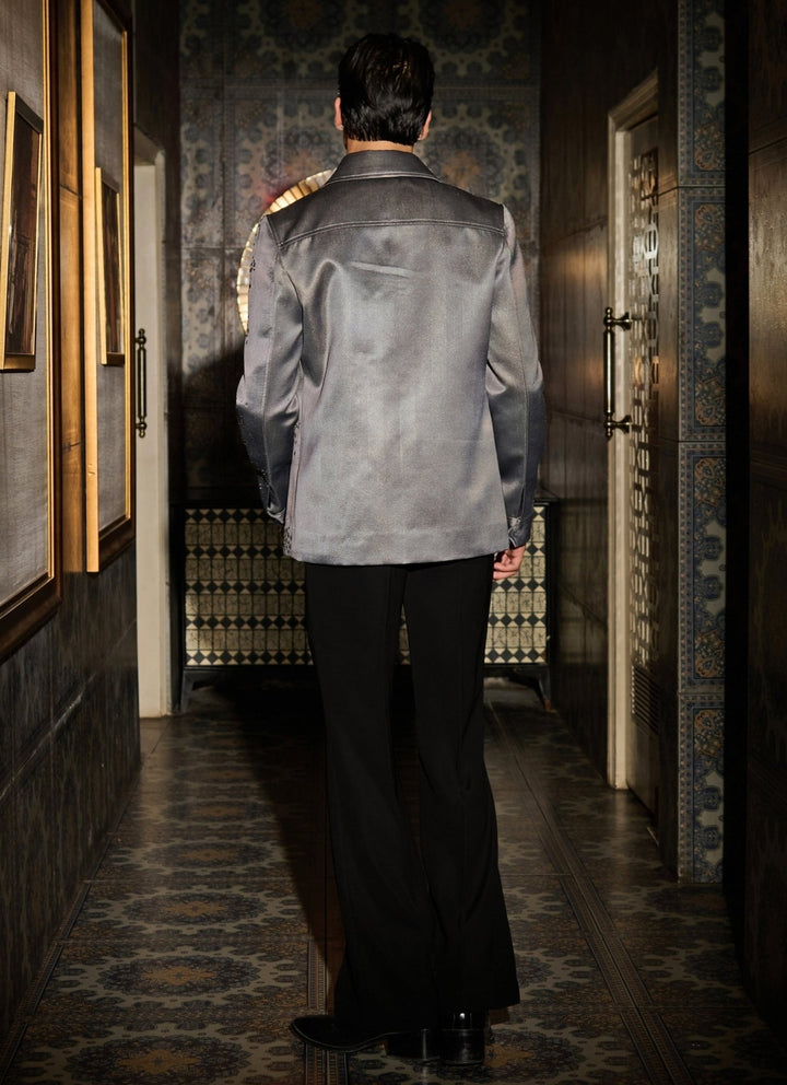 Contrast by Parth Grey Jacquard Bomber Jacket SetFabilicious Fashion