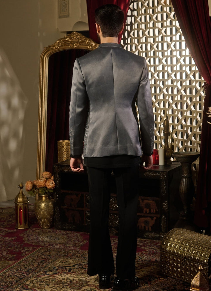 Contrast by Parth Grey Jacquard Short Jacket SetFabilicious Fashion