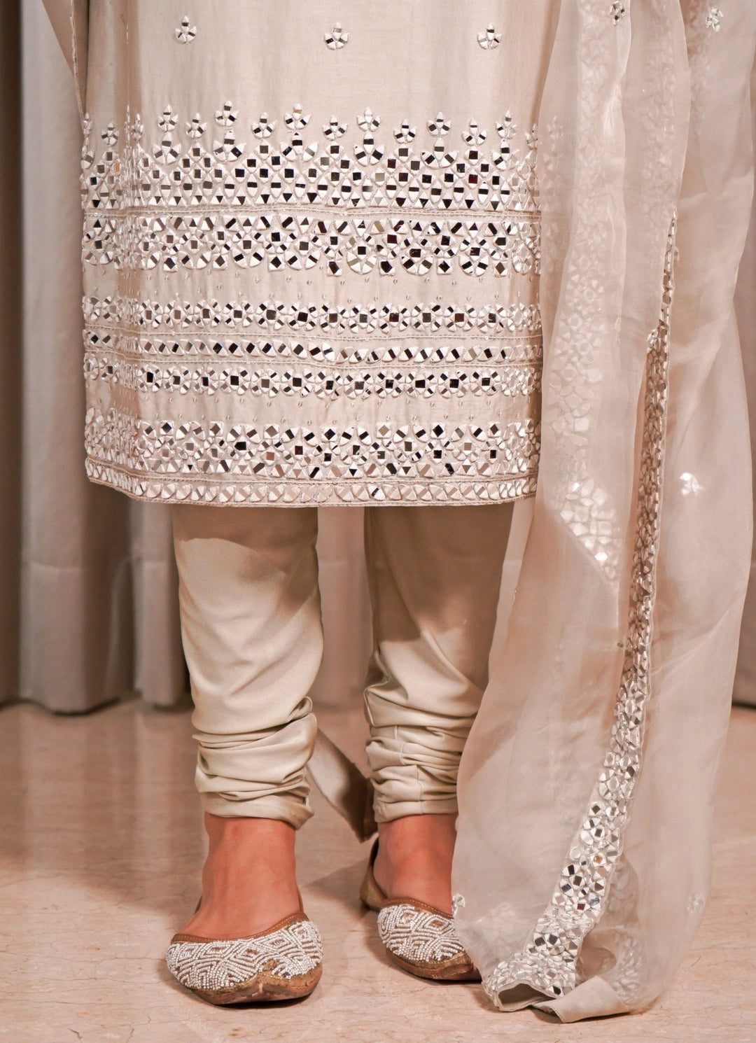 Grey Mirror Embroidered Chanderi Kurta Pants Set Esha Koul - Fabilicious Fashion