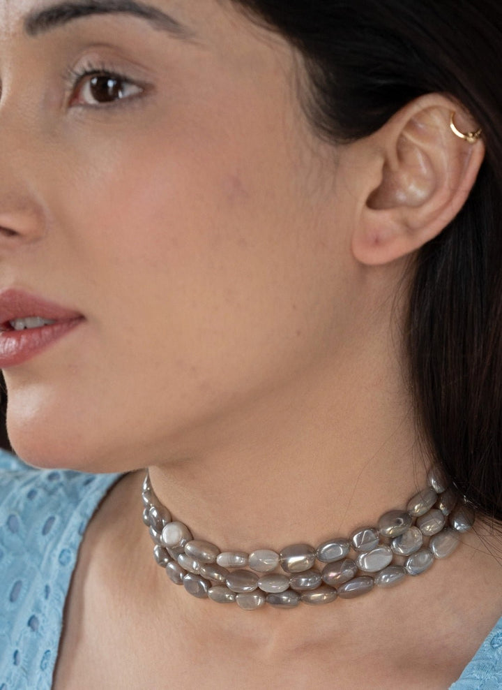 Do Taara Grey Moon Stone Choker NecklaceFabilicious Fashion