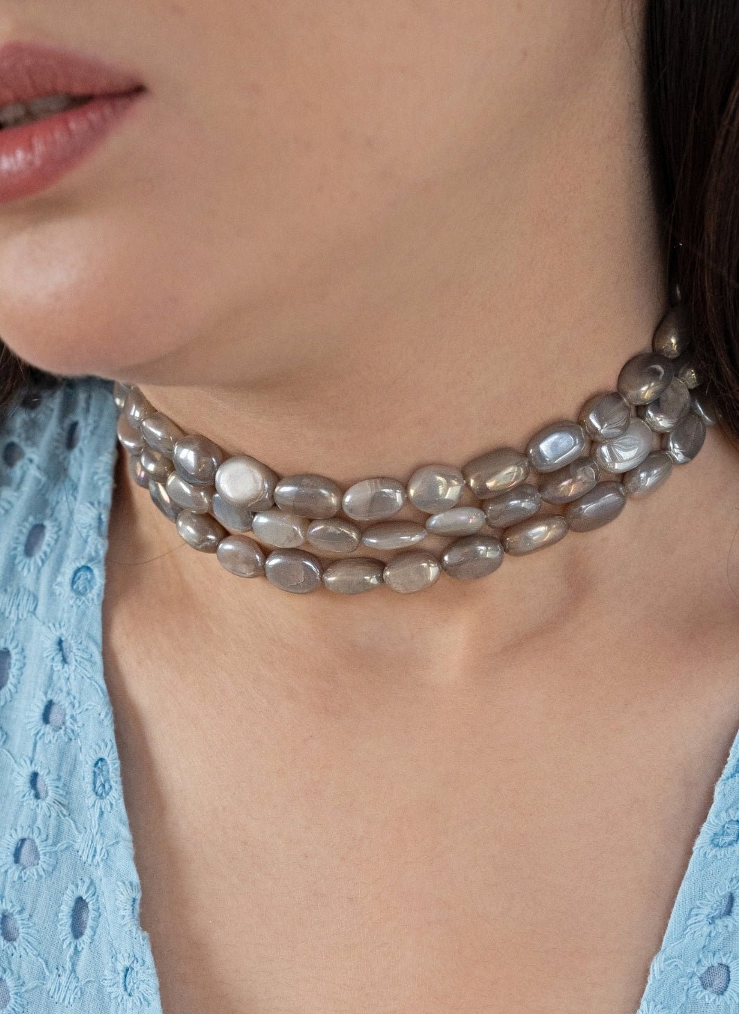 Do Taara Grey Moon Stone Choker NecklaceFabilicious Fashion
