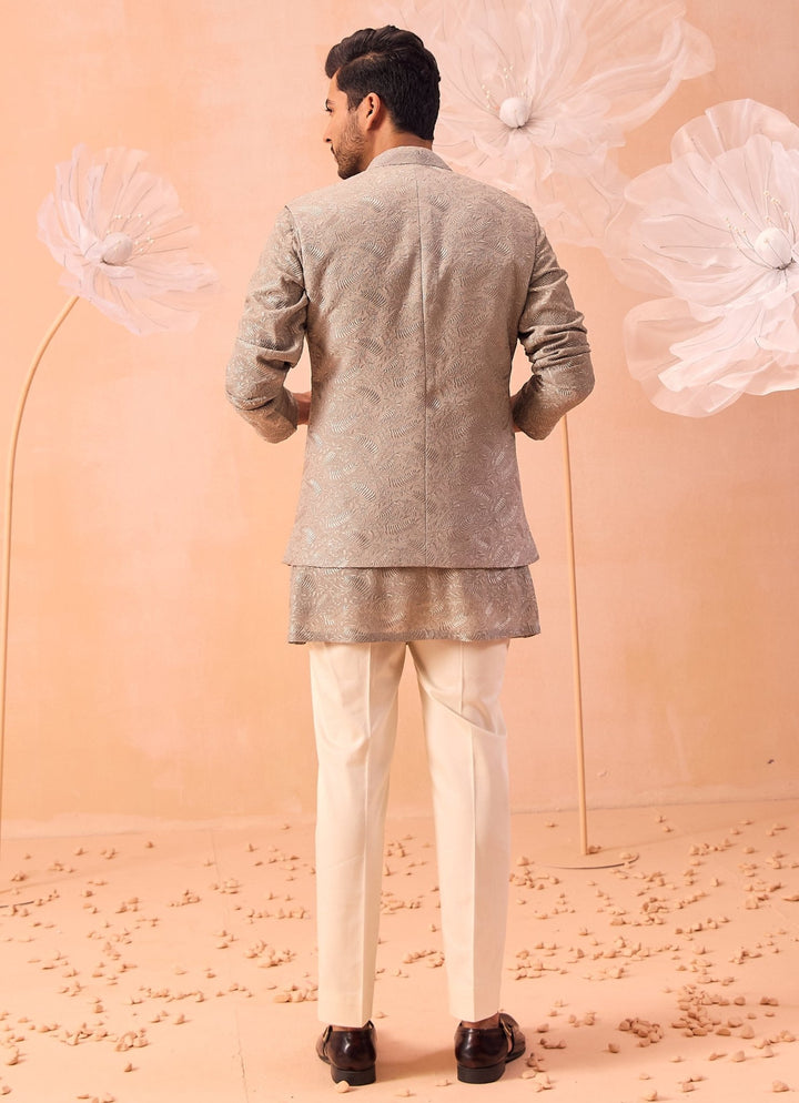 Grey Nehru Open Jacket Kurta Set Contrast by Parth - Fabilicious Fashion