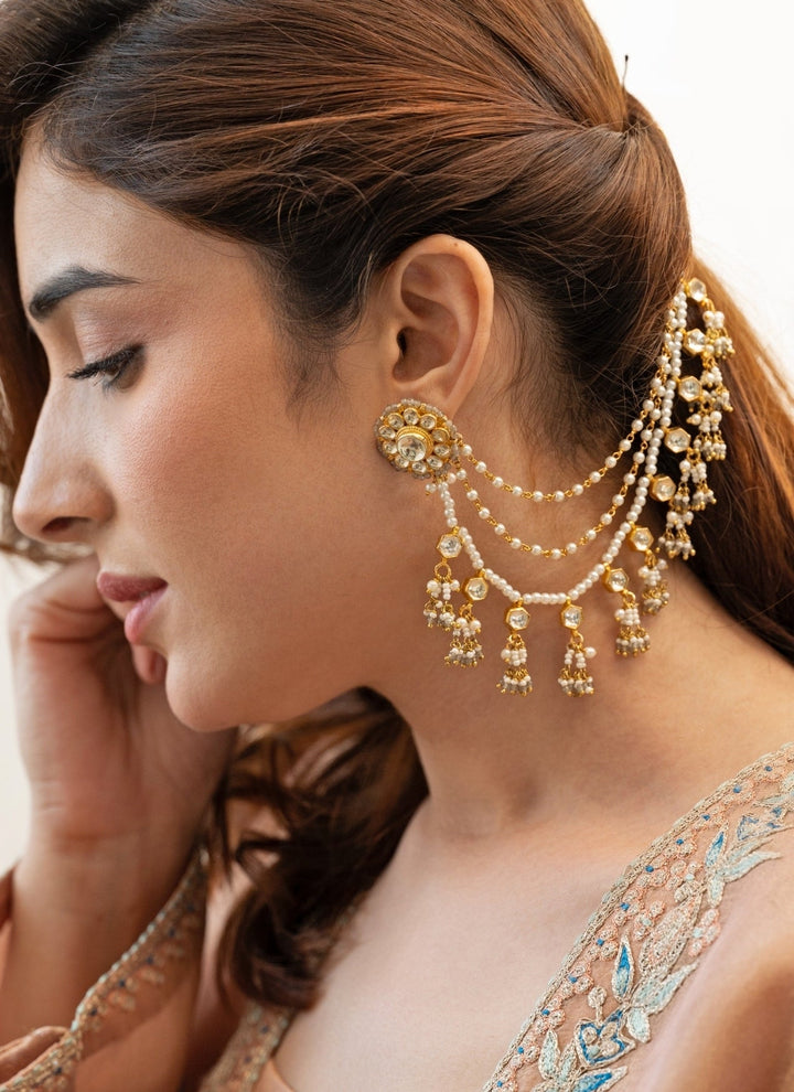 Do Taara Grey Onyx Kundan Pearl EarringsFabilicious Fashion