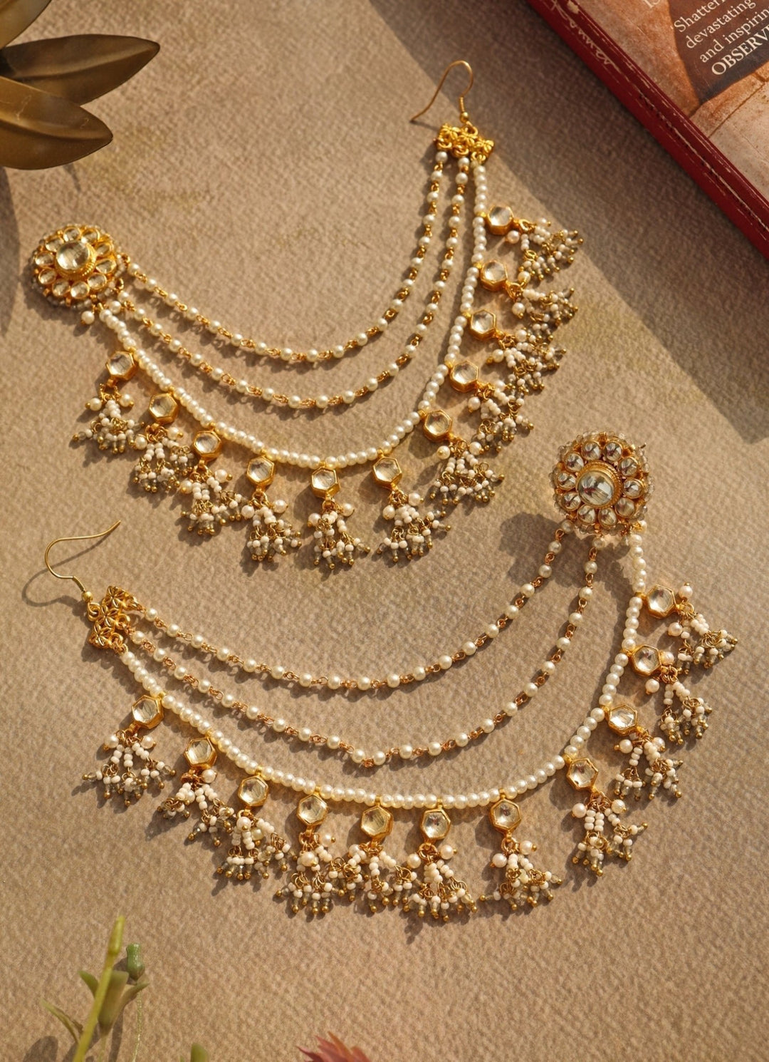 Do Taara Grey Onyx Kundan Pearl EarringsFabilicious Fashion