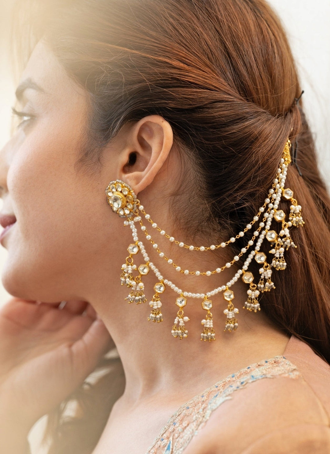Do Taara Grey Onyx Kundan Pearl EarringsFabilicious Fashion