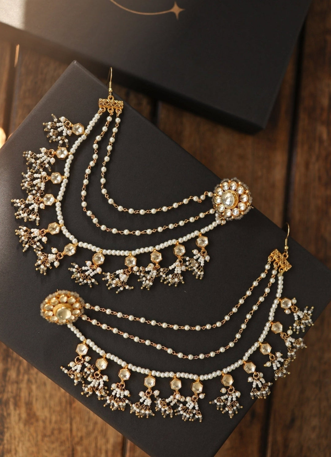 Do Taara Grey Onyx Kundan Pearl EarringsFabilicious Fashion