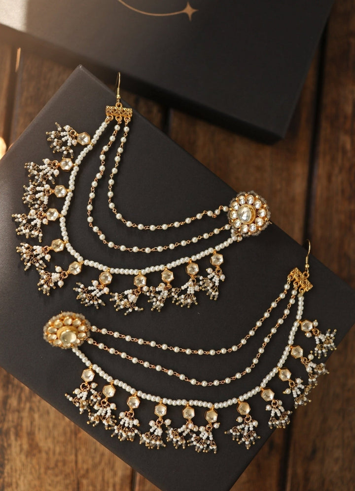 Do Taara Grey Onyx Kundan Pearl EarringsFabilicious Fashion