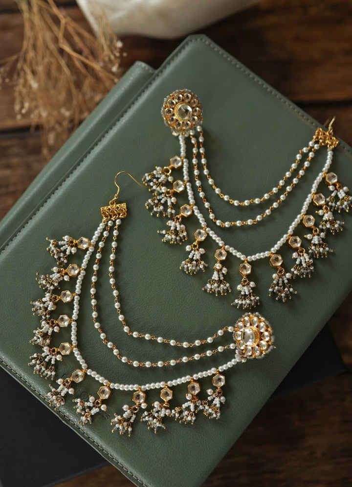 Do Taara Grey Onyx Kundan Pearl EarringsFabilicious Fashion