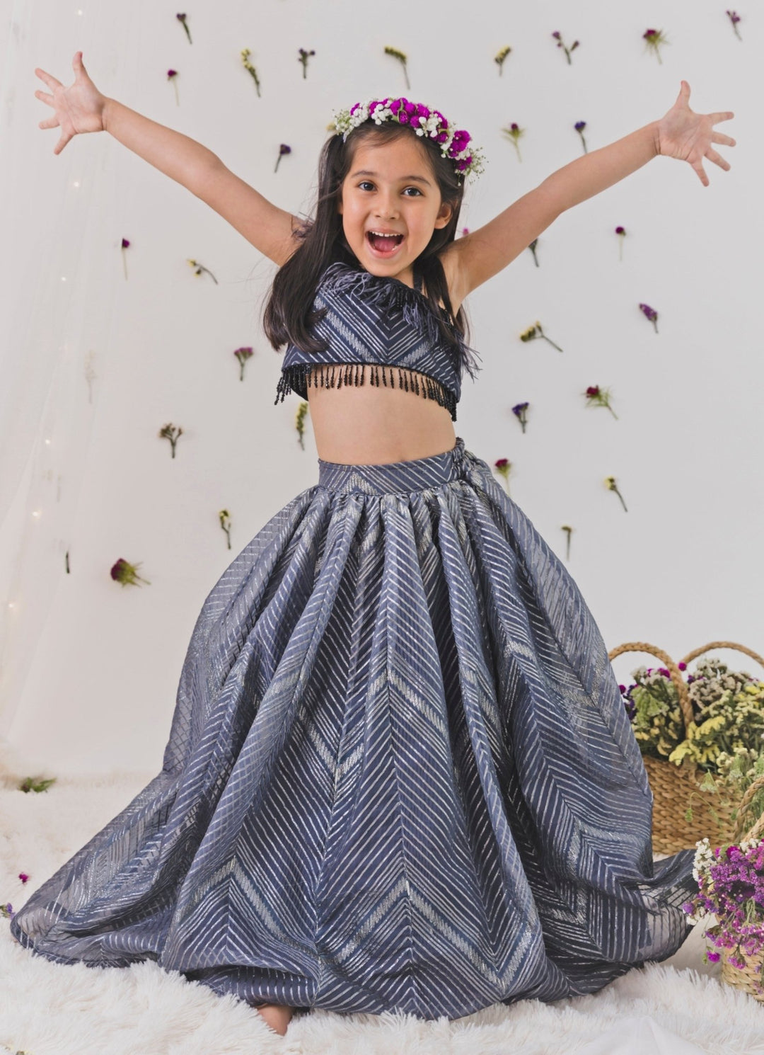 Grey Organza Lehenga Set Chotibuti - Fabilicious Fashion