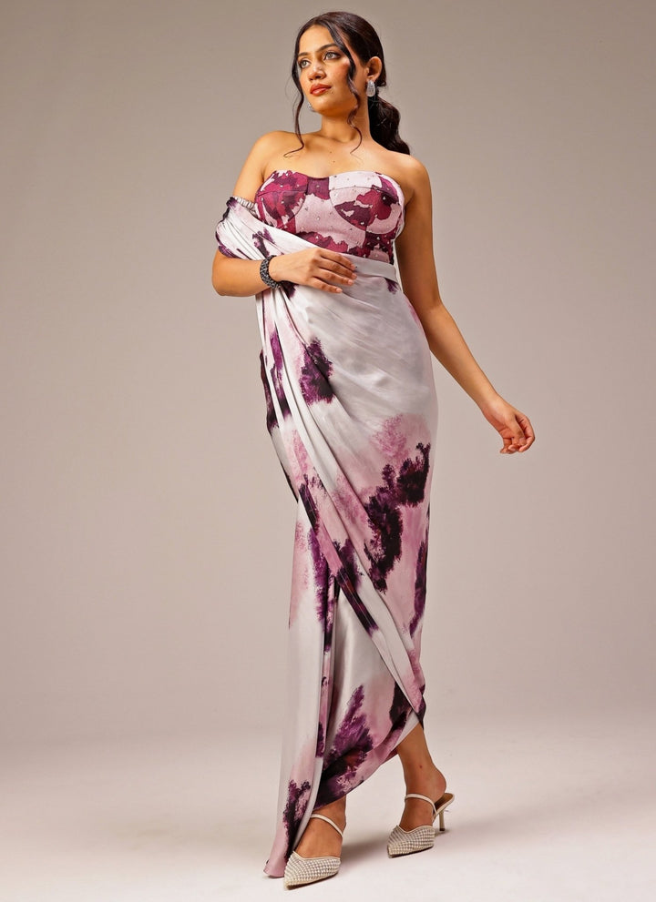 Studio Surbhi Grey Printed Georgette Satin Saree GownFabilicious Fashion