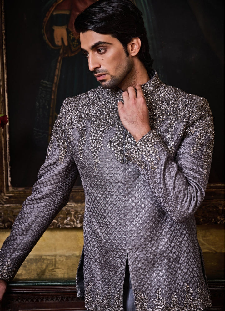 Grey Raw Silk Jodhpuri Set Nitika Gujral - Men - Fabilicious Fashion