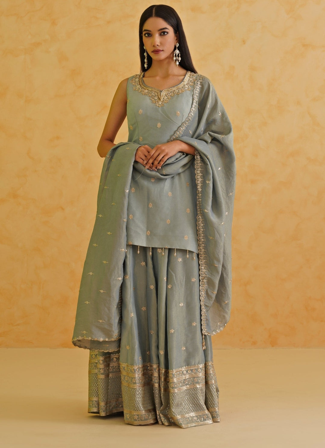 Grey Sequinned Kurta Garara Set Deepika Chadha - Fabilicious Fashion