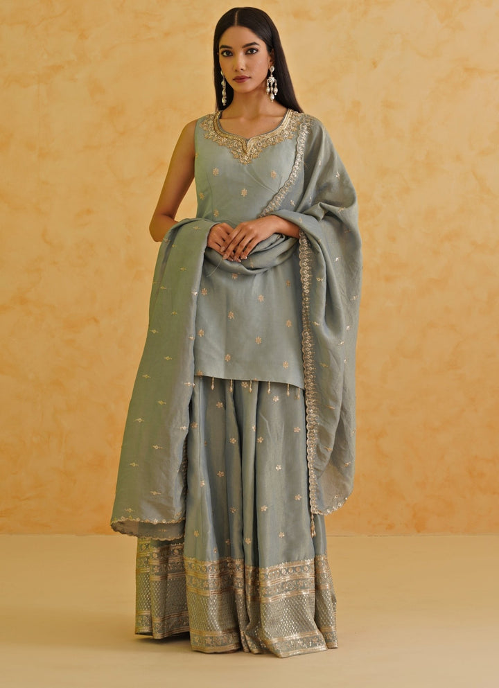 Grey Sequinned Kurta Garara Set Deepika Chadha - Fabilicious Fashion