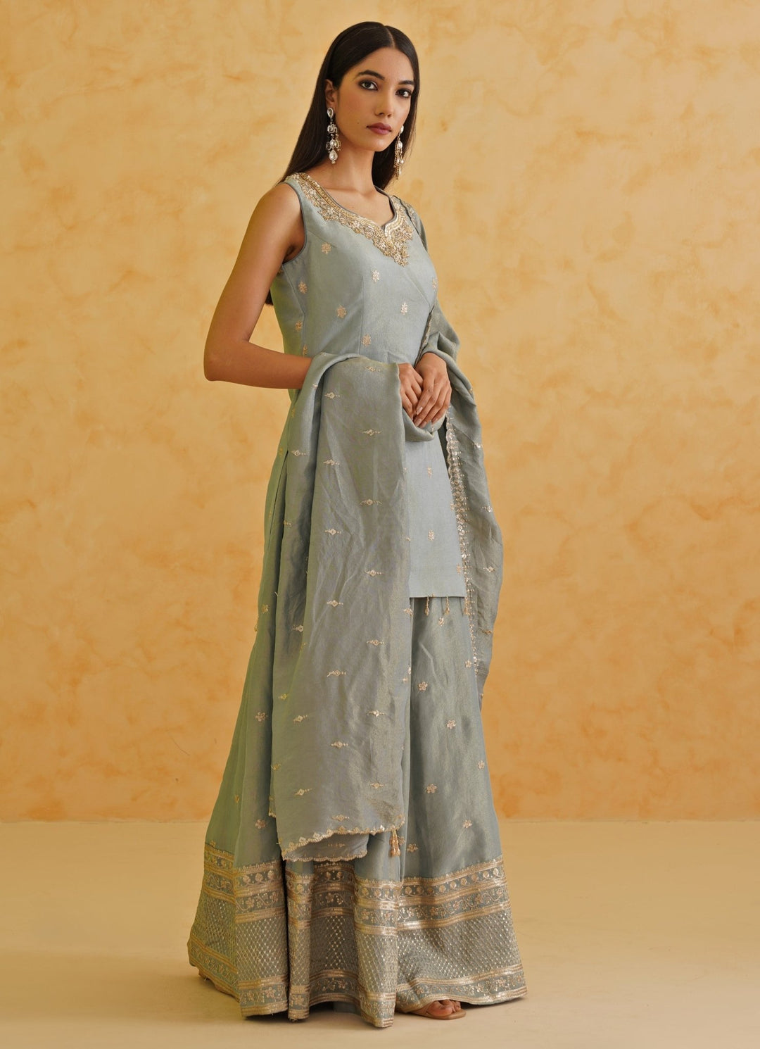 Grey Sequinned Kurta Garara Set Deepika Chadha - Fabilicious Fashion