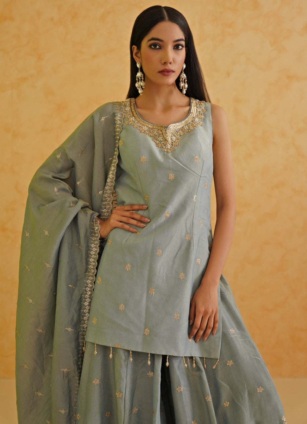 Grey Sequinned Kurta Garara Set Deepika Chadha - Fabilicious Fashion