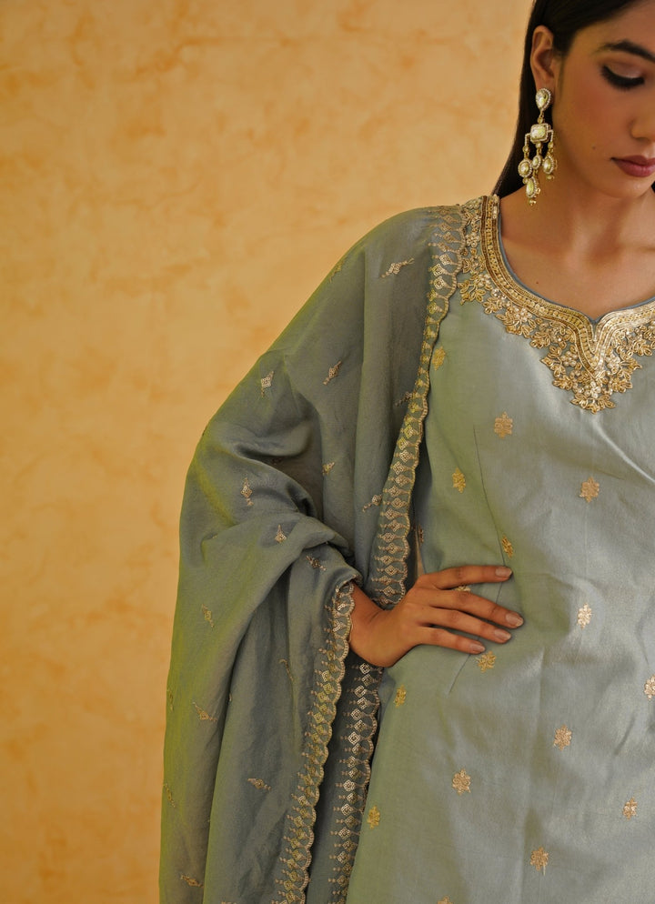 Grey Sequinned Kurta Garara Set Deepika Chadha - Fabilicious Fashion