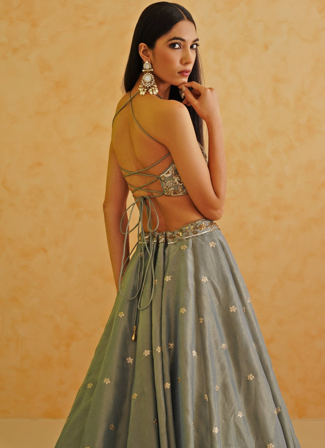 Grey Sequinned Tissue Lehenga Set Deepika Chadha - Fabilicious Fashion