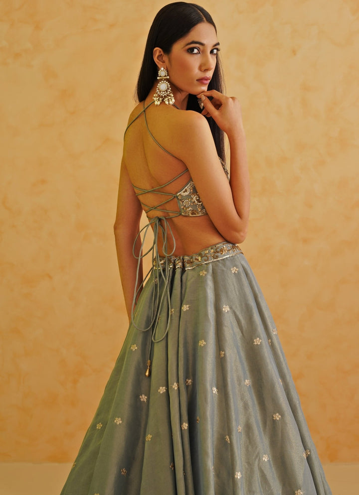Grey Sequinned Tissue Lehenga Set Deepika Chadha - Fabilicious Fashion