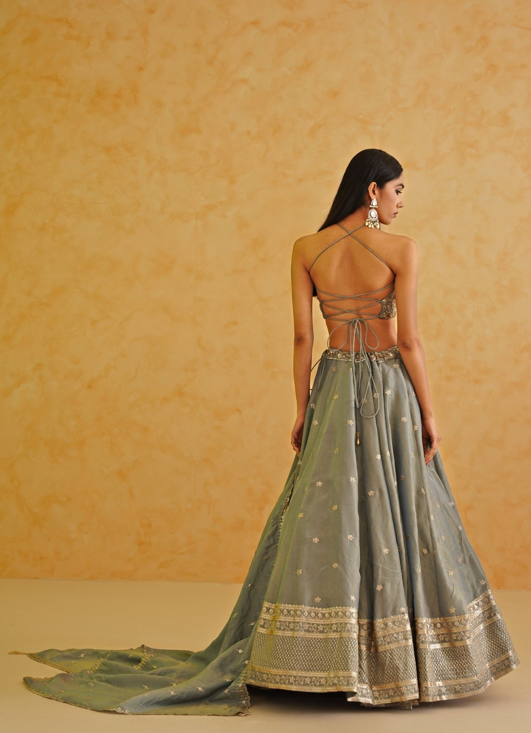 Grey Sequinned Tissue Lehenga Set Deepika Chadha - Fabilicious Fashion
