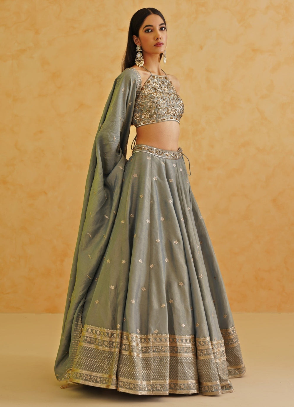 Grey Sequinned Tissue Lehenga Set Deepika Chadha - Fabilicious Fashion