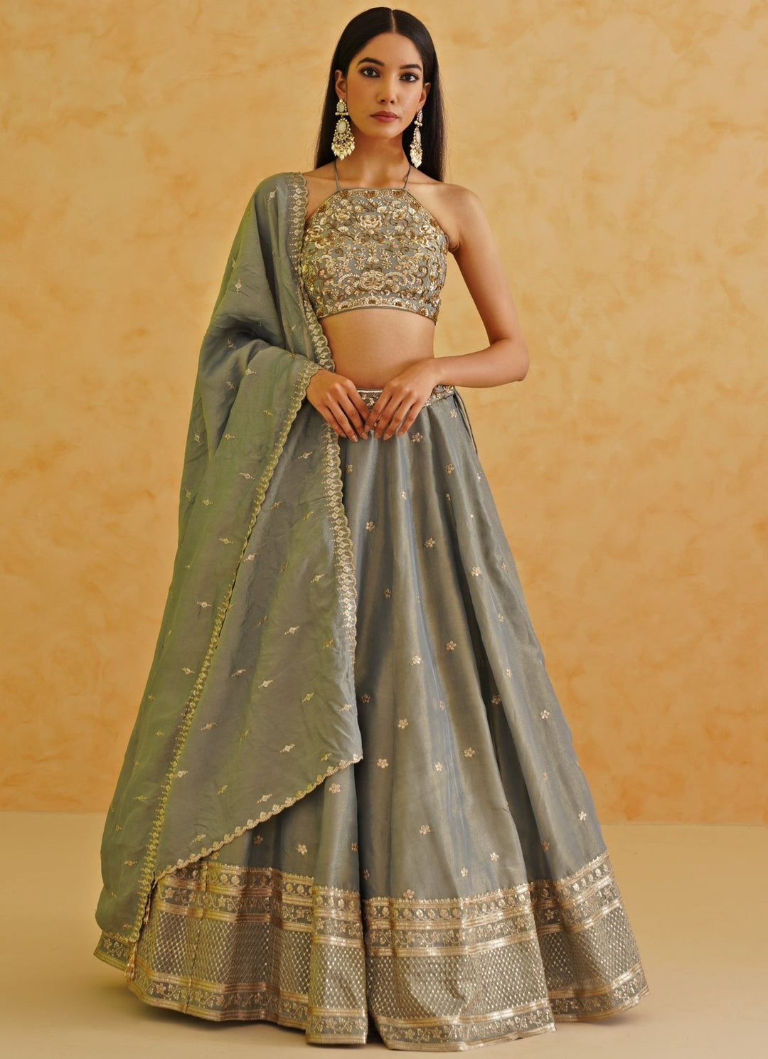 Grey Sequinned Tissue Lehenga Set Deepika Chadha - Fabilicious Fashion