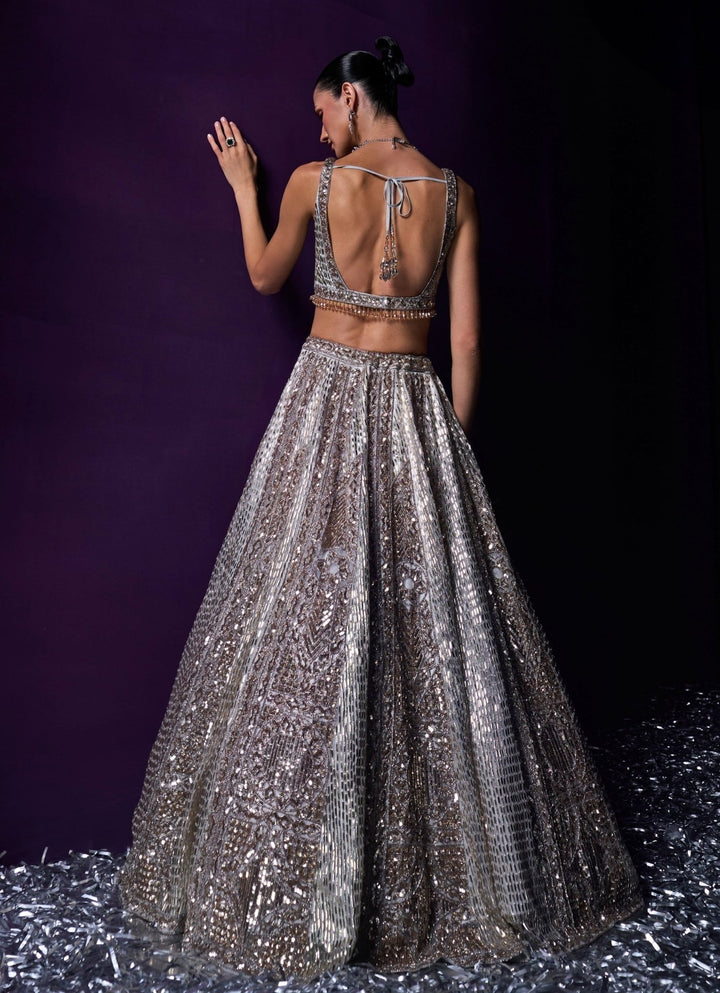 Grey Sequins Embroidered Bridal Lehenga Set Angad Singh - Fabilicious Fashion