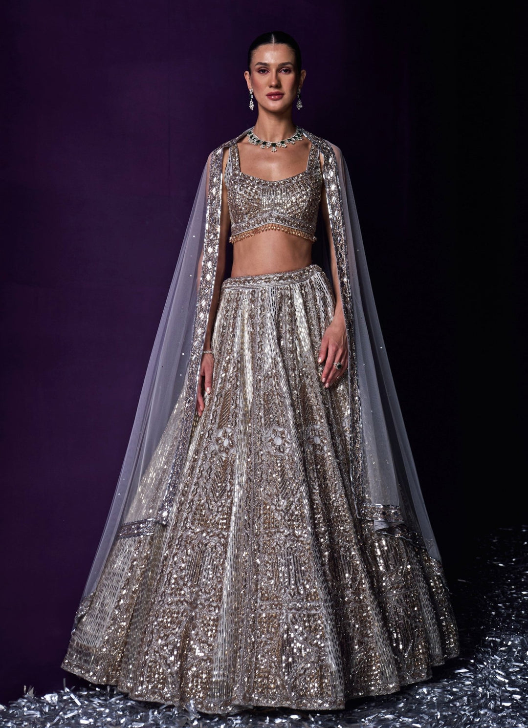 Grey Sequins Embroidered Bridal Lehenga Set Angad Singh - Fabilicious Fashion