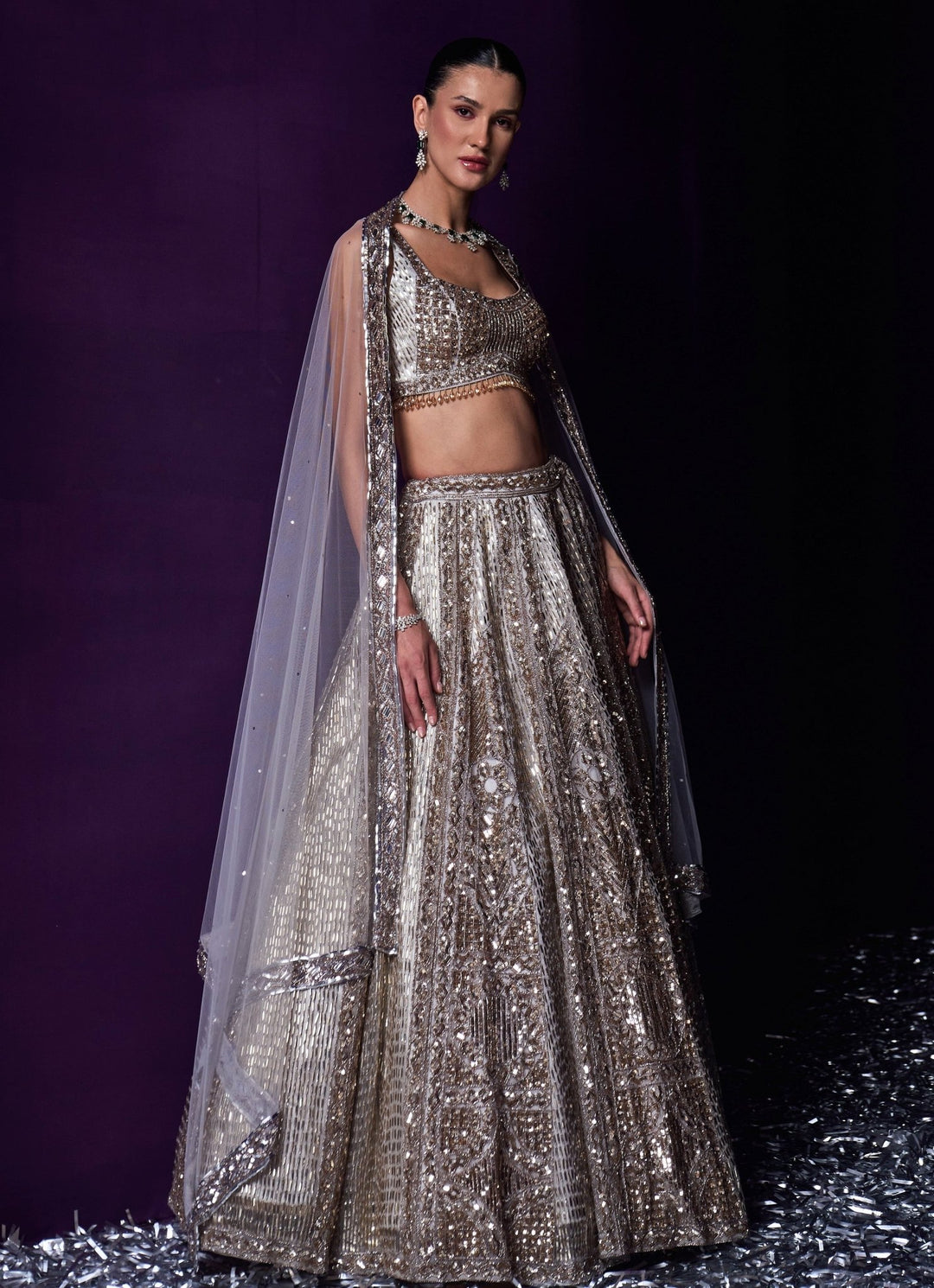 Grey Sequins Embroidered Bridal Lehenga Set Angad Singh - Fabilicious Fashion
