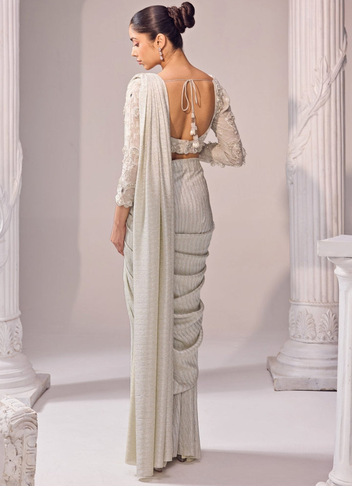 Grey Shimmer Predraped Saree Jade by Ashima - Fabilicious Fashion