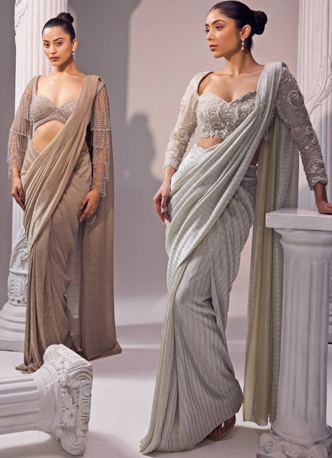 Grey Shimmer Predraped Saree Jade by Ashima - Fabilicious Fashion