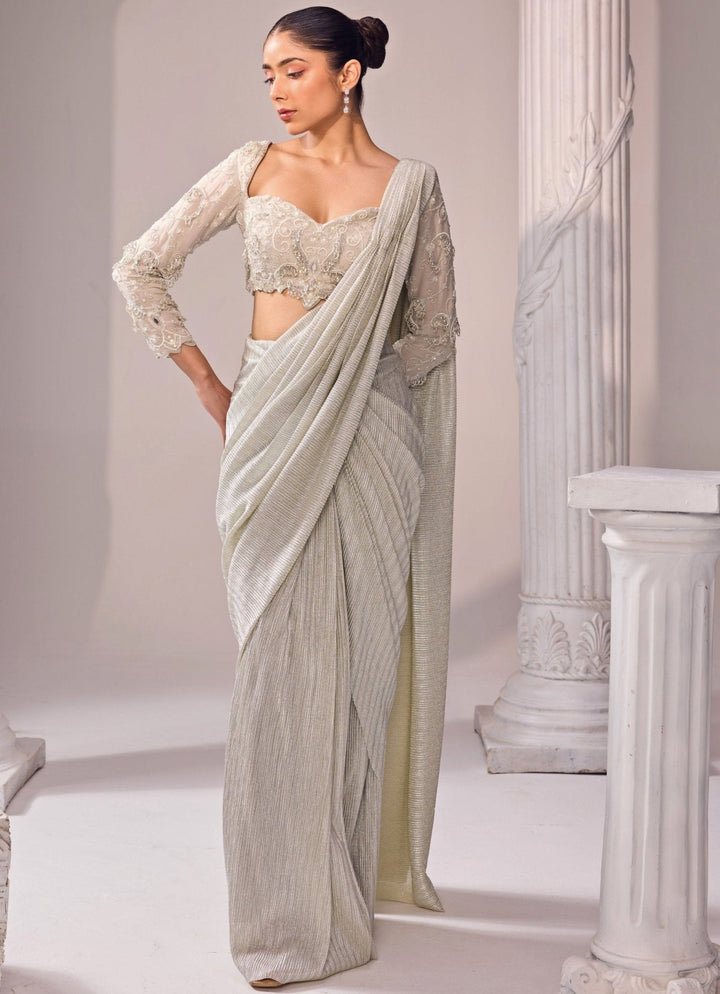 Grey Shimmer Predraped Saree Jade by Ashima - Fabilicious Fashion