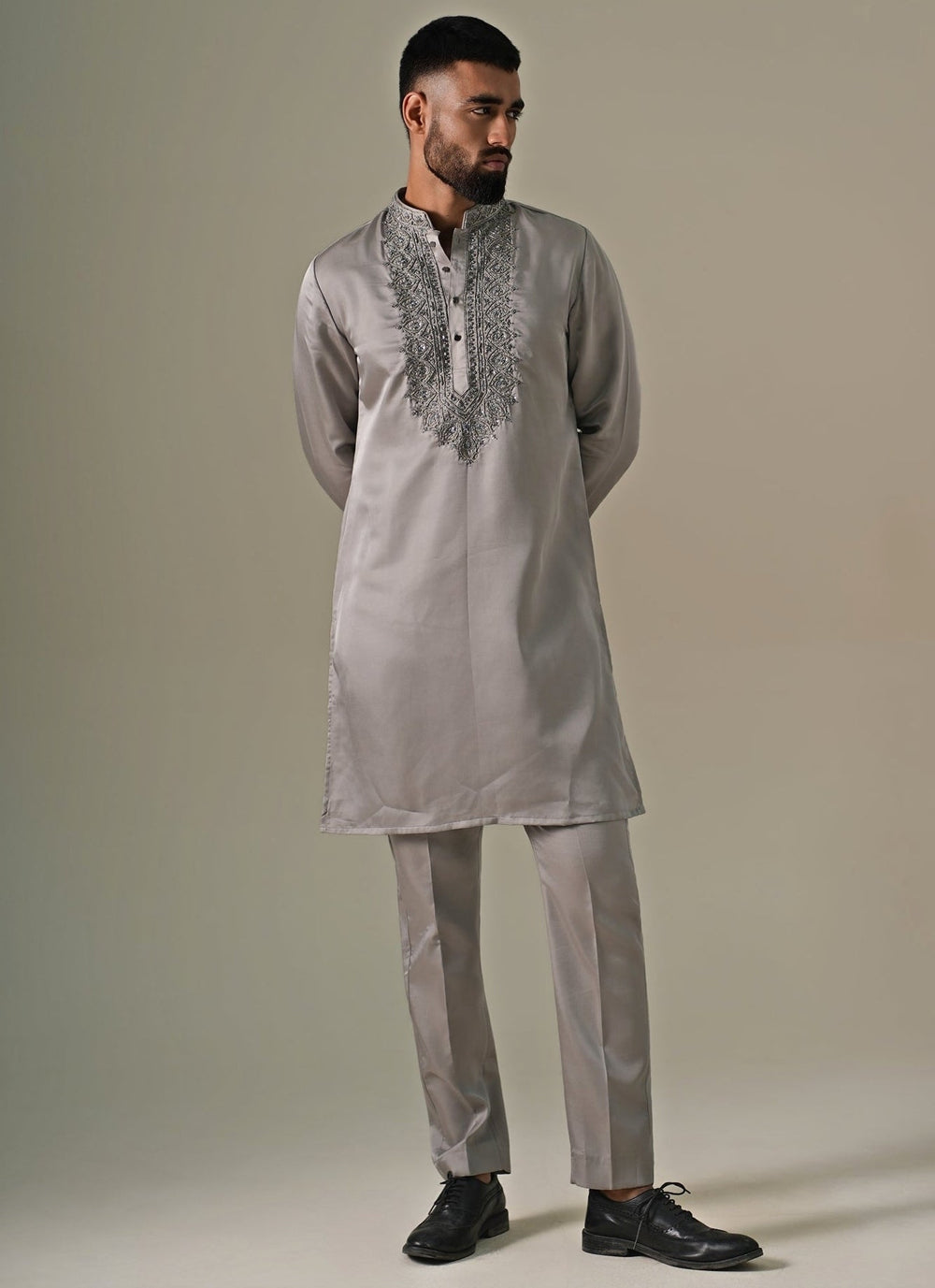 Darzi House Grey Silk Blend Kurta Pants SetFabilicious Fashion