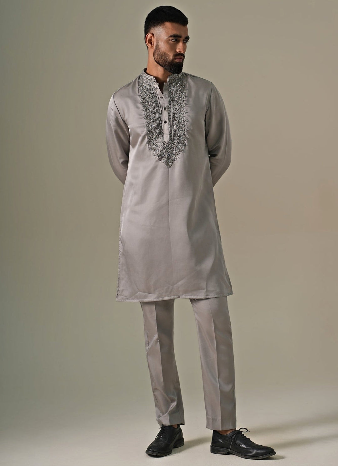 Darzi House Grey Silk Blend Kurta Pants SetFabilicious Fashion